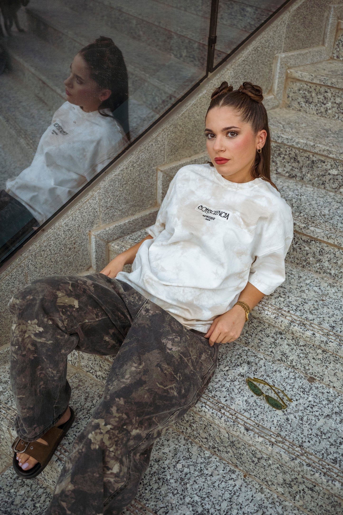 " Consciencia " Tie & Dye Oversized Tee - Cappuccino