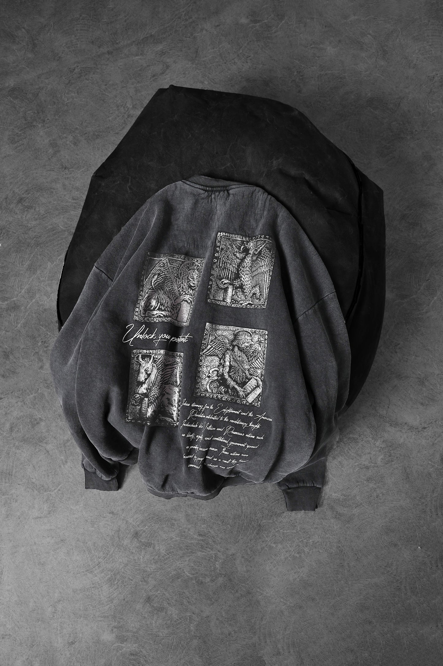 " Potential Unlocker " Acid-Washed Oversized Crew-Neck