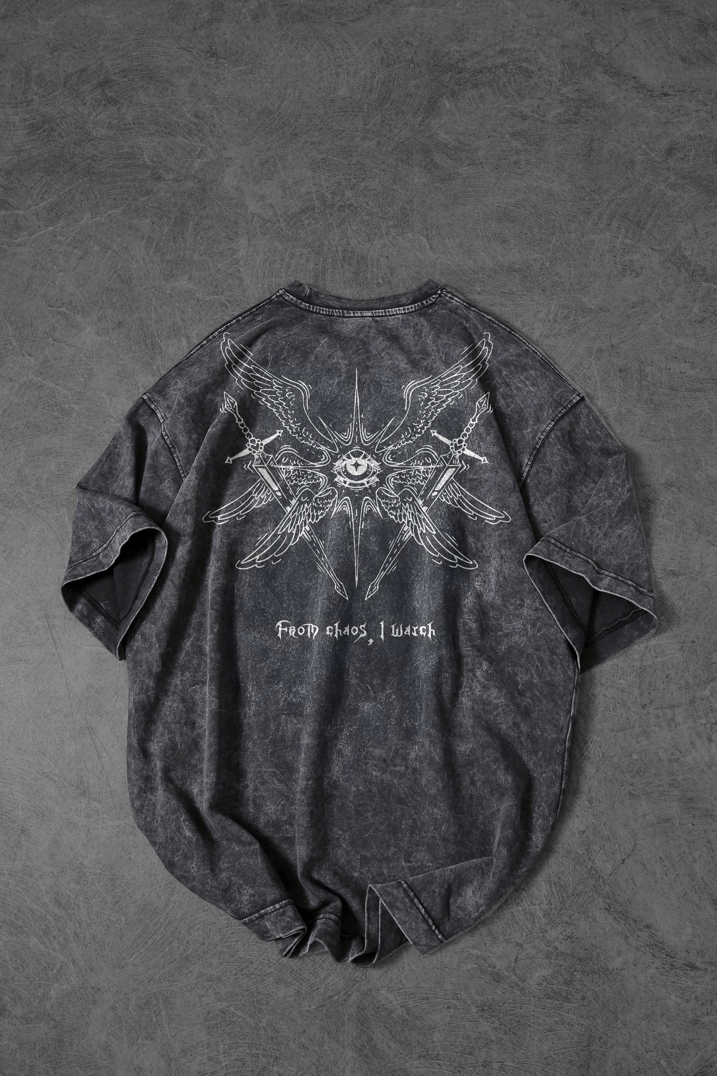 " Chaos Wings " Acid-Washed Oversized Tee