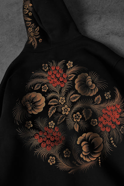 " Eternal Garden " Acid Printed Oversized Hoodie - Black
