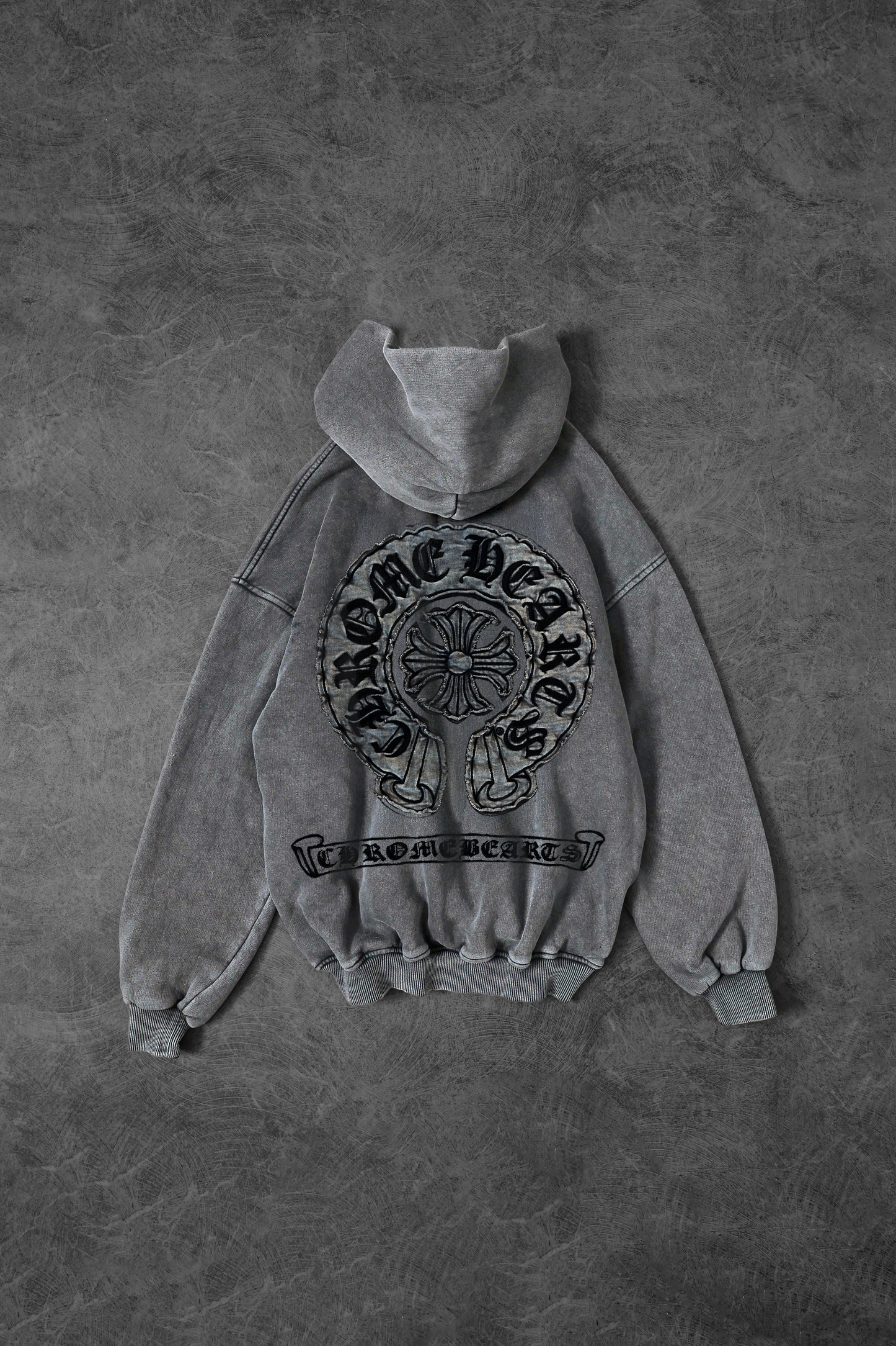 " Vintage Creed " Acid-Washed Oversized Hoodie - Light Grey