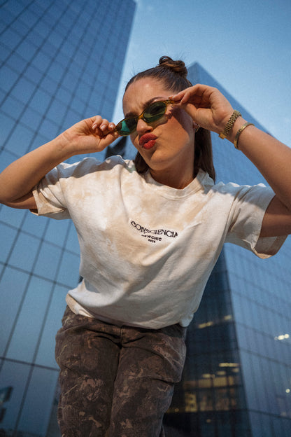 " Consciencia " Tie & Dye Oversized Tee - Cappuccino