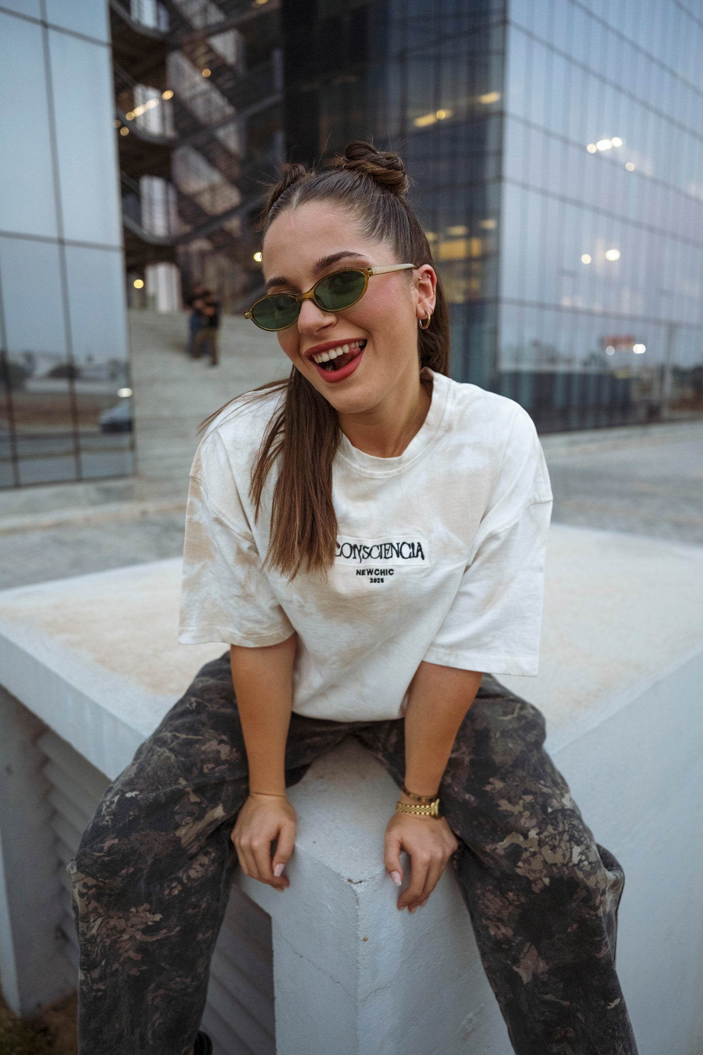 " Consciencia " Tie & Dye Oversized Tee - Cappuccino