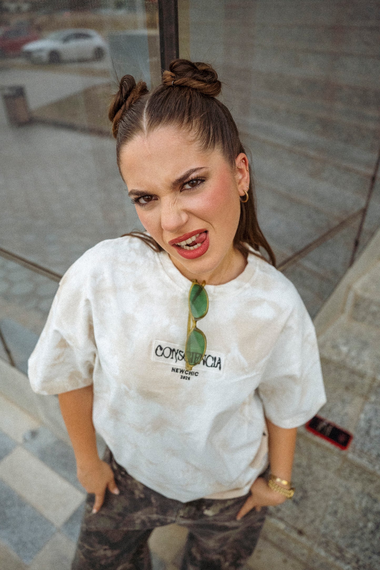 " Consciencia " Tie & Dye Oversized Tee - Cappuccino