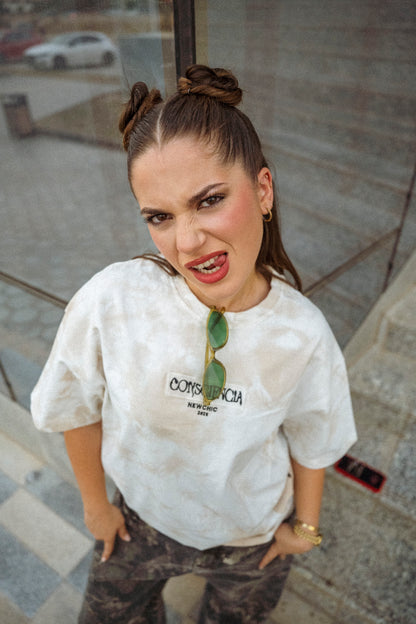 " Consciencia " Tie & Dye Oversized Tee - Cappuccino