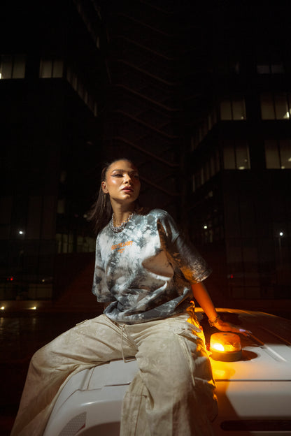 " See The Light " Tie & Dye Oversized Tee - Black