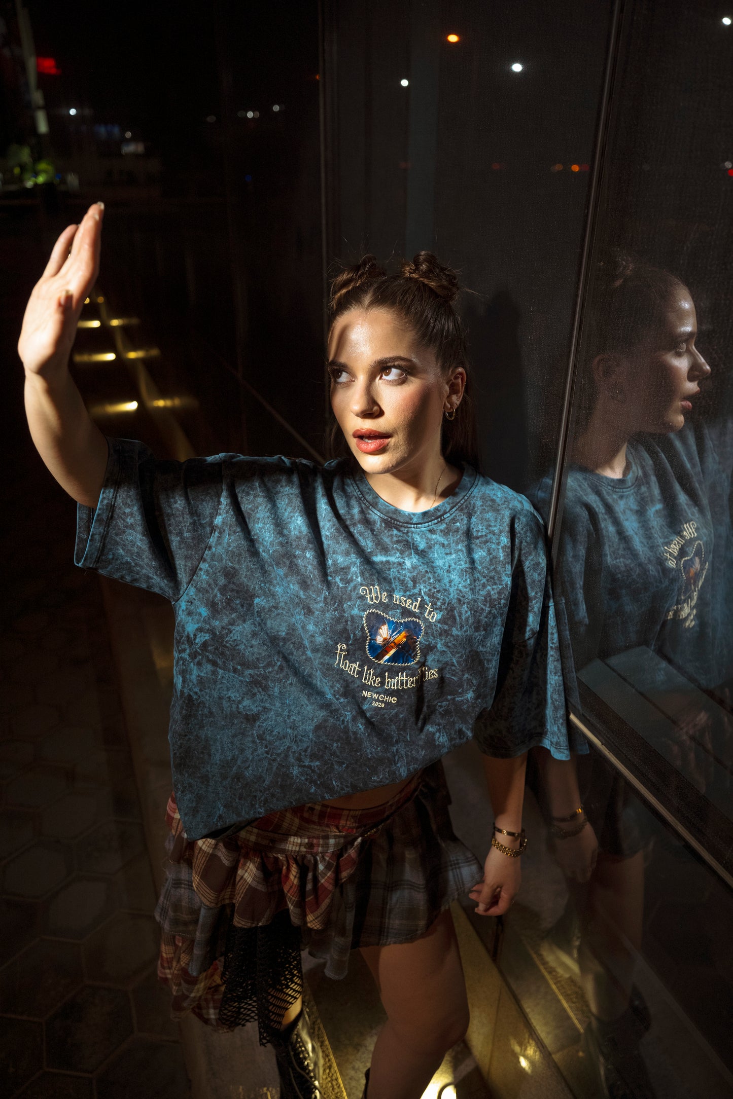 " ORBYZ Butterfly " UV-Wash Oversized Tee - Maldives Blue
