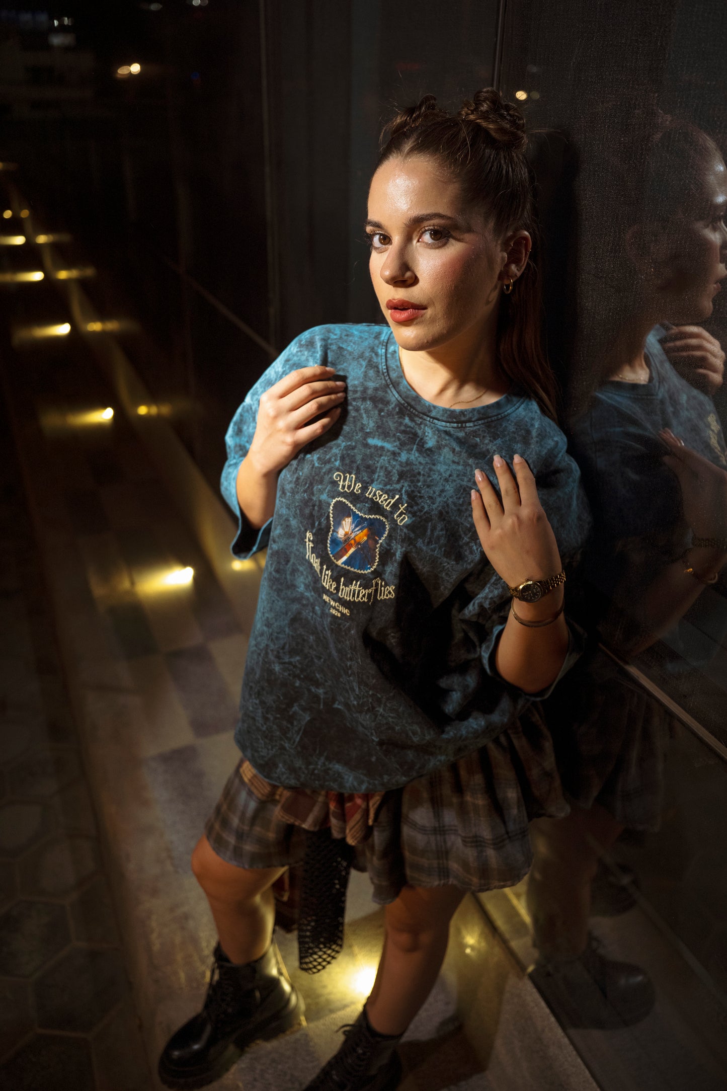 " ORBYZ Butterfly " UV-Wash Oversized Tee - Maldives Blue