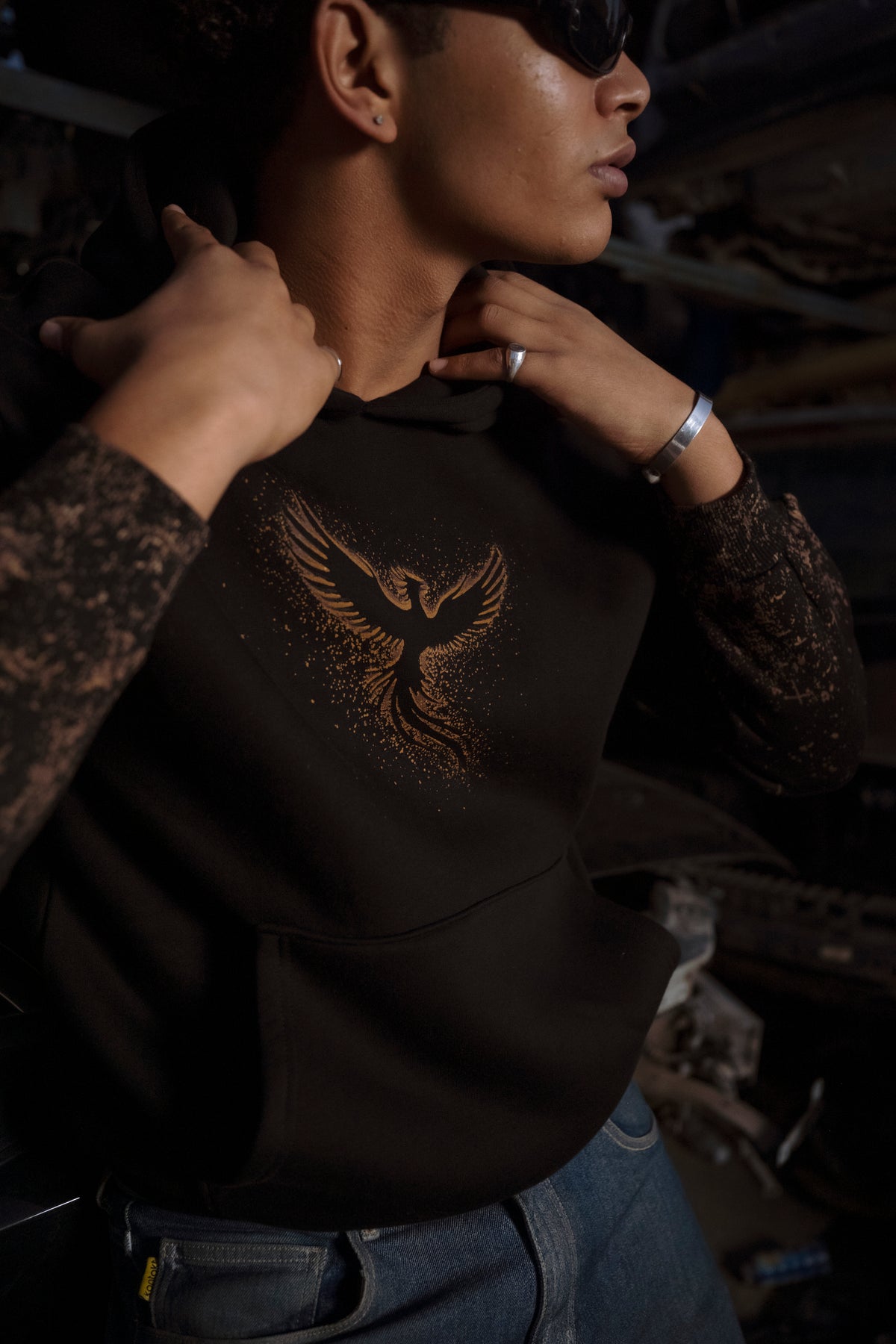 “Rising Phoenix” Acid-Printed Oversized Hoodie