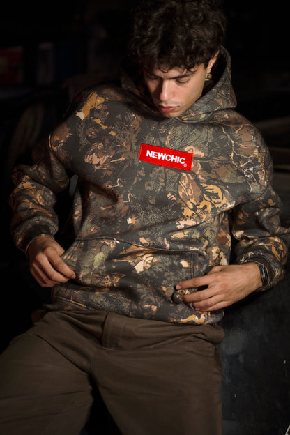 “American Forest Camo” DG-printed Oversized Hoodie - RED LOGO EDITION