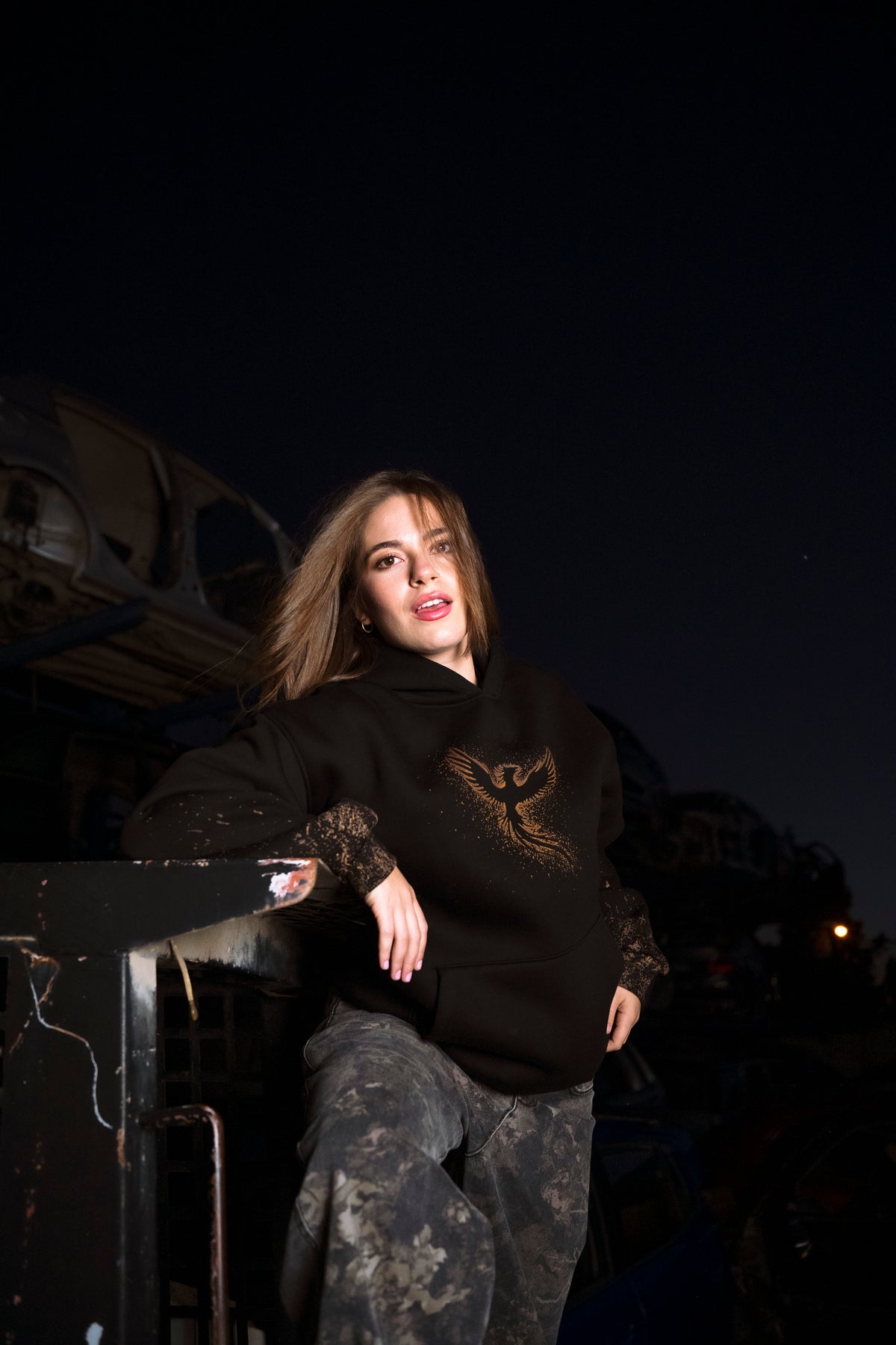 “Rising Phoenix” Acid-Printed Oversized Hoodie