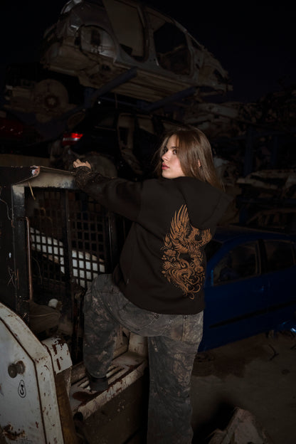 “Rising Phoenix” Acid-Printed Oversized Hoodie