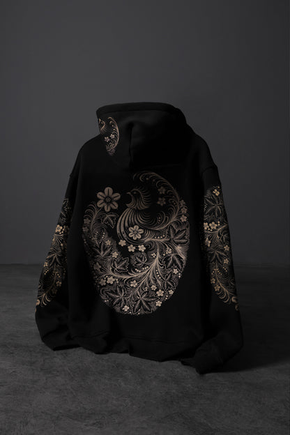 " Rose garden " Acid-Printed Oversized Hoodie