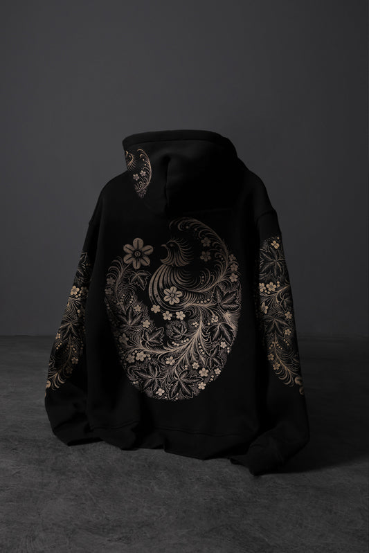 " Rose garden " Acid-Printed Oversized Hoodie