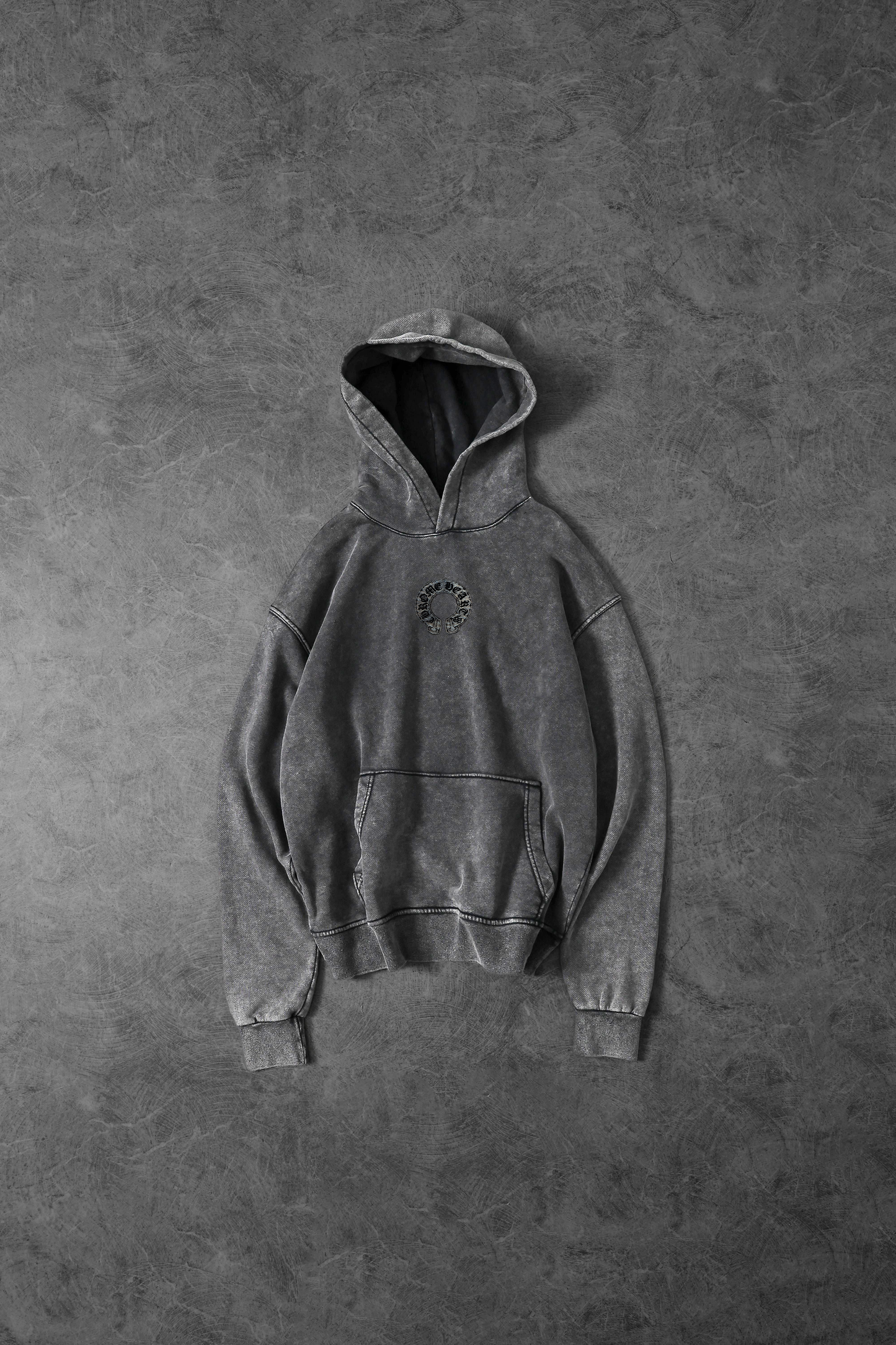 " Vintage Creed " Acid-Washed Oversized Hoodie - Light Grey