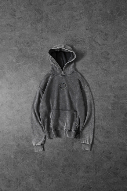" Vintage Creed " Acid-Washed Oversized Hoodie - Light Grey