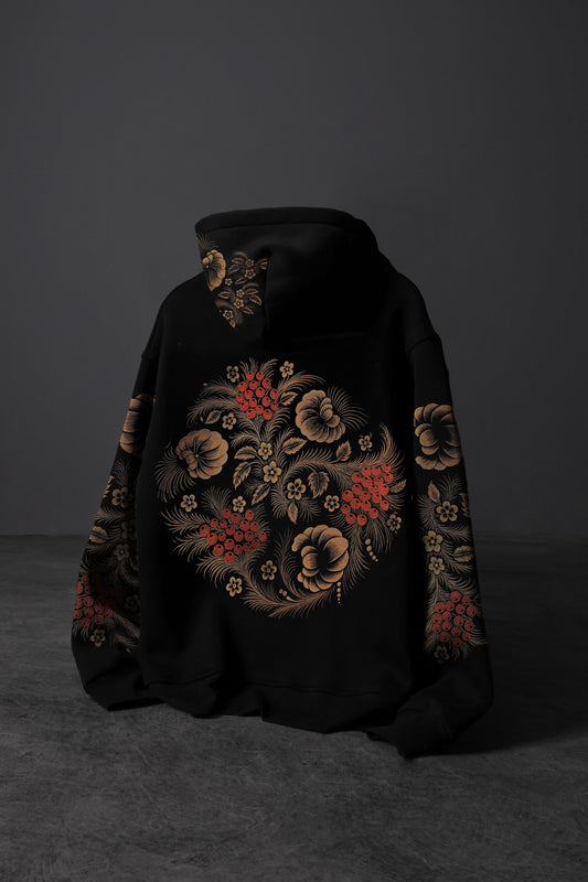 " Eternal Garden " Acid Printed Oversized Hoodie - Black