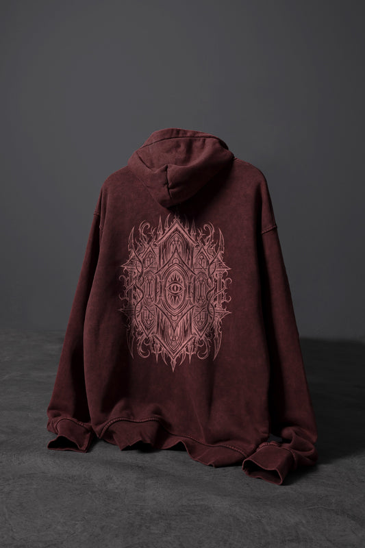 " The Mother House " Acid-Washed Hoodie - Red
