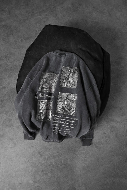 " Potential Unlocker " Acid-Washed Oversized Crew-Neck