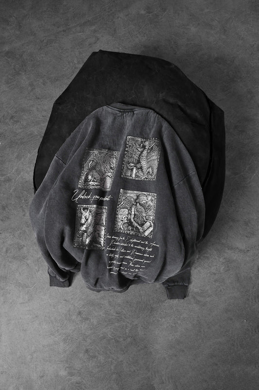 " Potential Unlocker " Acid-Washed Oversized Crew-Neck