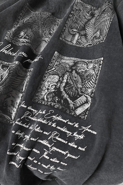" Potential Unlocker " Acid-Washed Oversized Crew-Neck