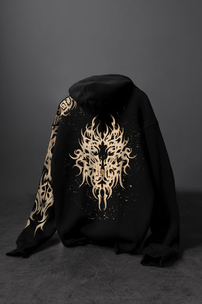 " Chaos " Water-Printed Oversized Hoodie - Black
