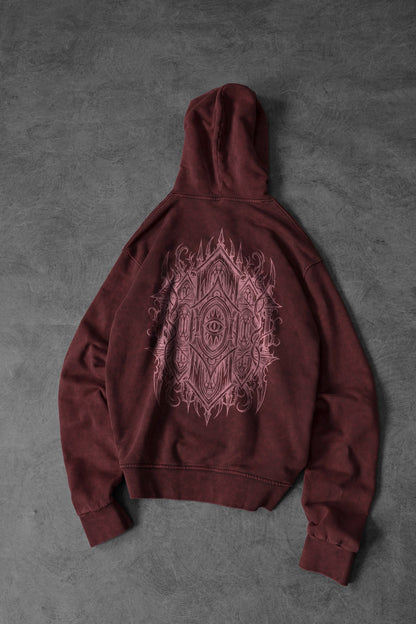 " The Mother House " Acid-Washed Hoodie - Red