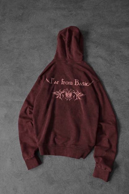 " Far From Basic " acid-washed Hoodie - Red
