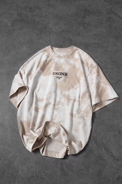 " Consciencia " Tie & Dye Oversized Tee - Cappuccino