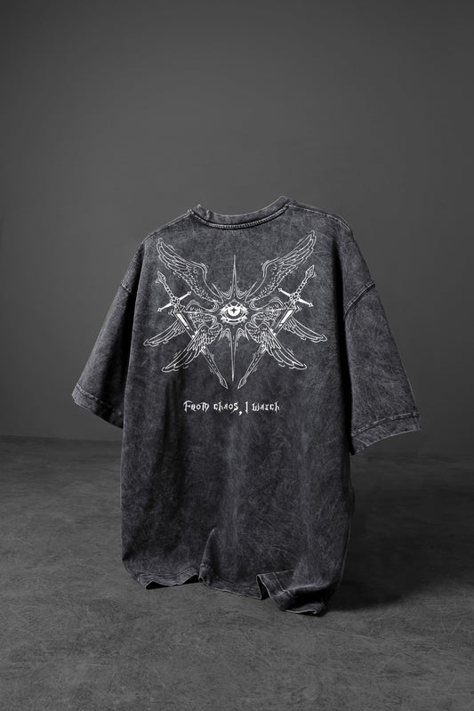 " Chaos Wings " Acid-Washed Oversized Tee