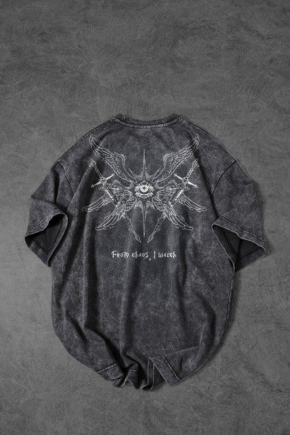 " Chaos Wings " Acid-Washed Oversized Tee