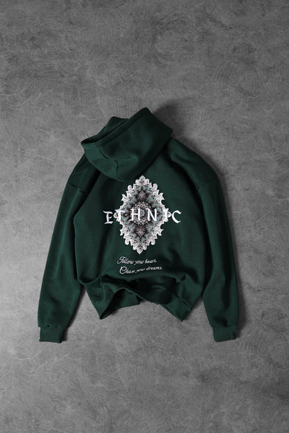 " ETHNIC " Oversized Hoodie - Green