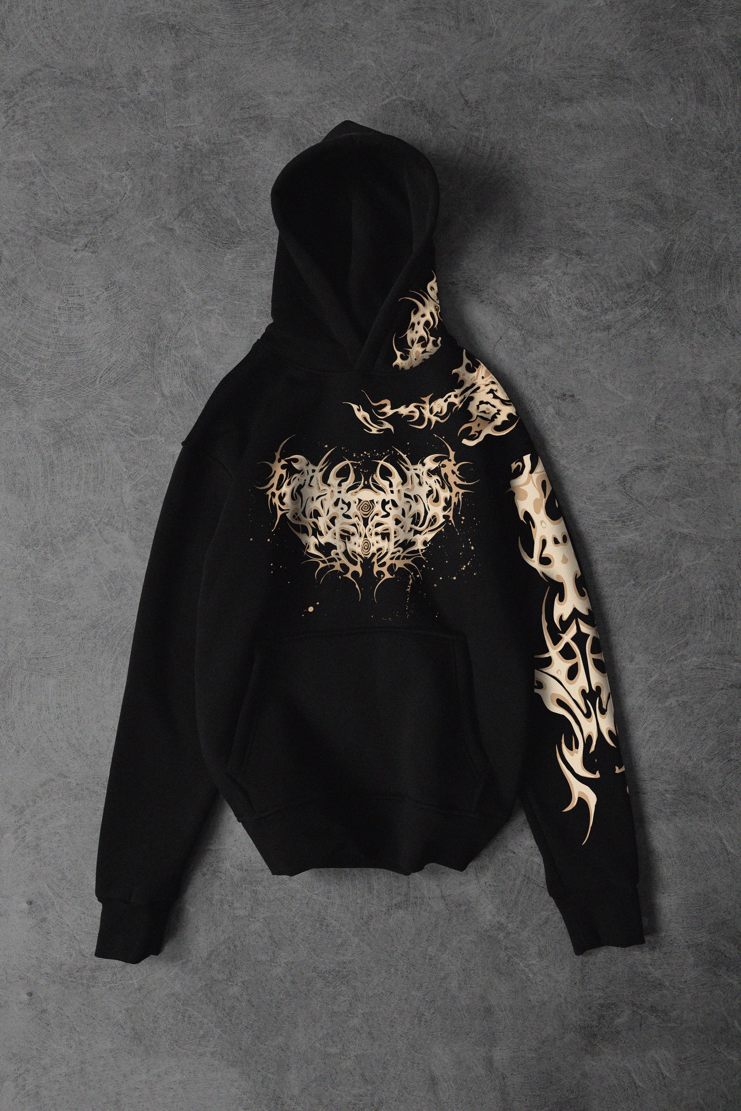 " Chaos " Water-Printed Oversized Hoodie - Black