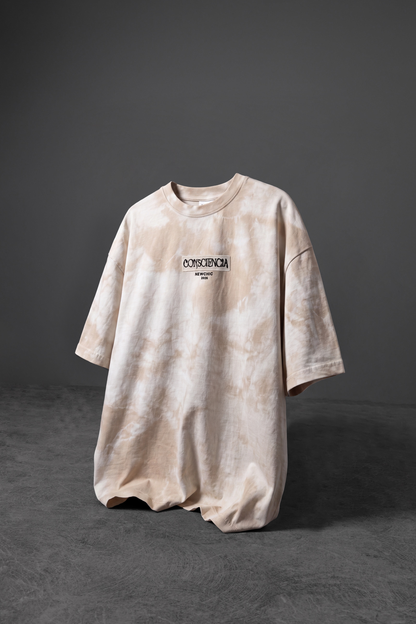 " Consciencia " Tie & Dye Oversized Tee - Cappuccino