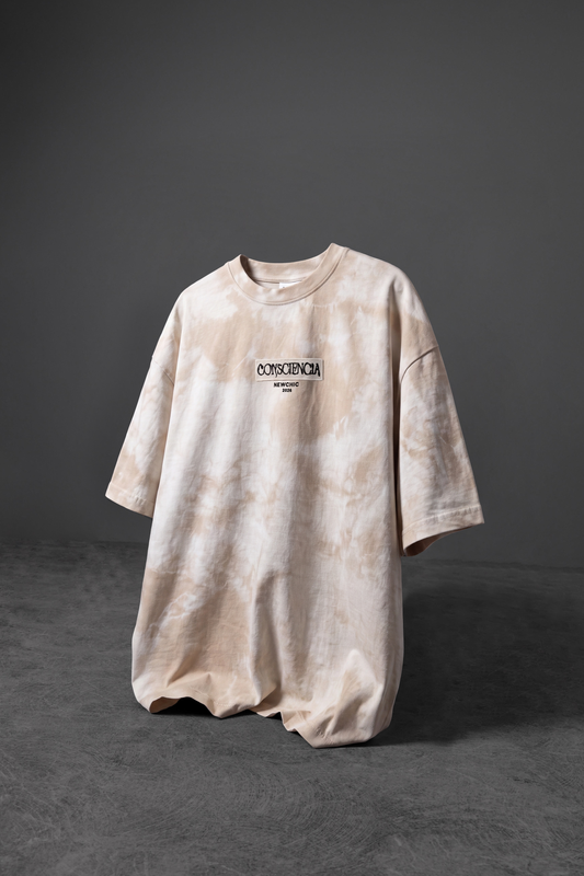 " Consciencia " Tie & Dye Oversized Tee - Cappuccino