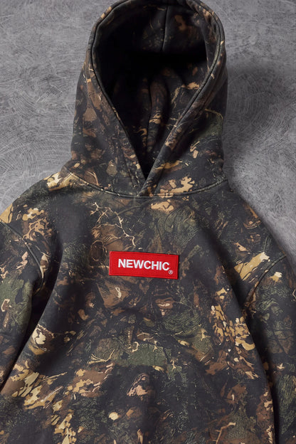 “American Forest Camo” DG-printed Oversized Hoodie - RED LOGO EDITION