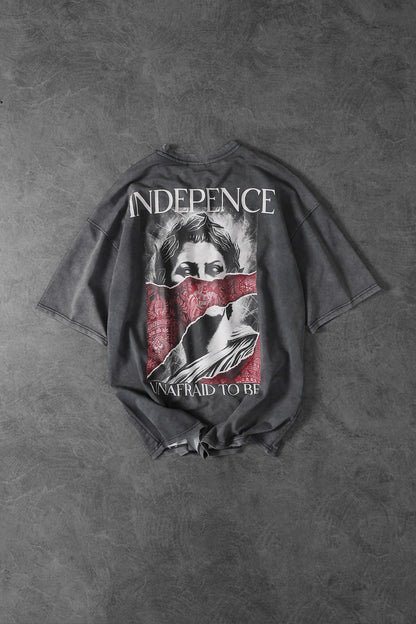 " INDEPENCE " Acid Washed Oversized Tee