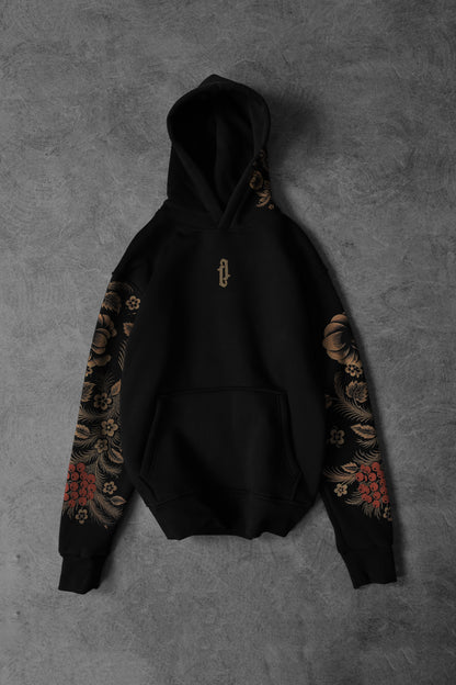 " Eternal Garden " Acid Printed Oversized Hoodie - Black